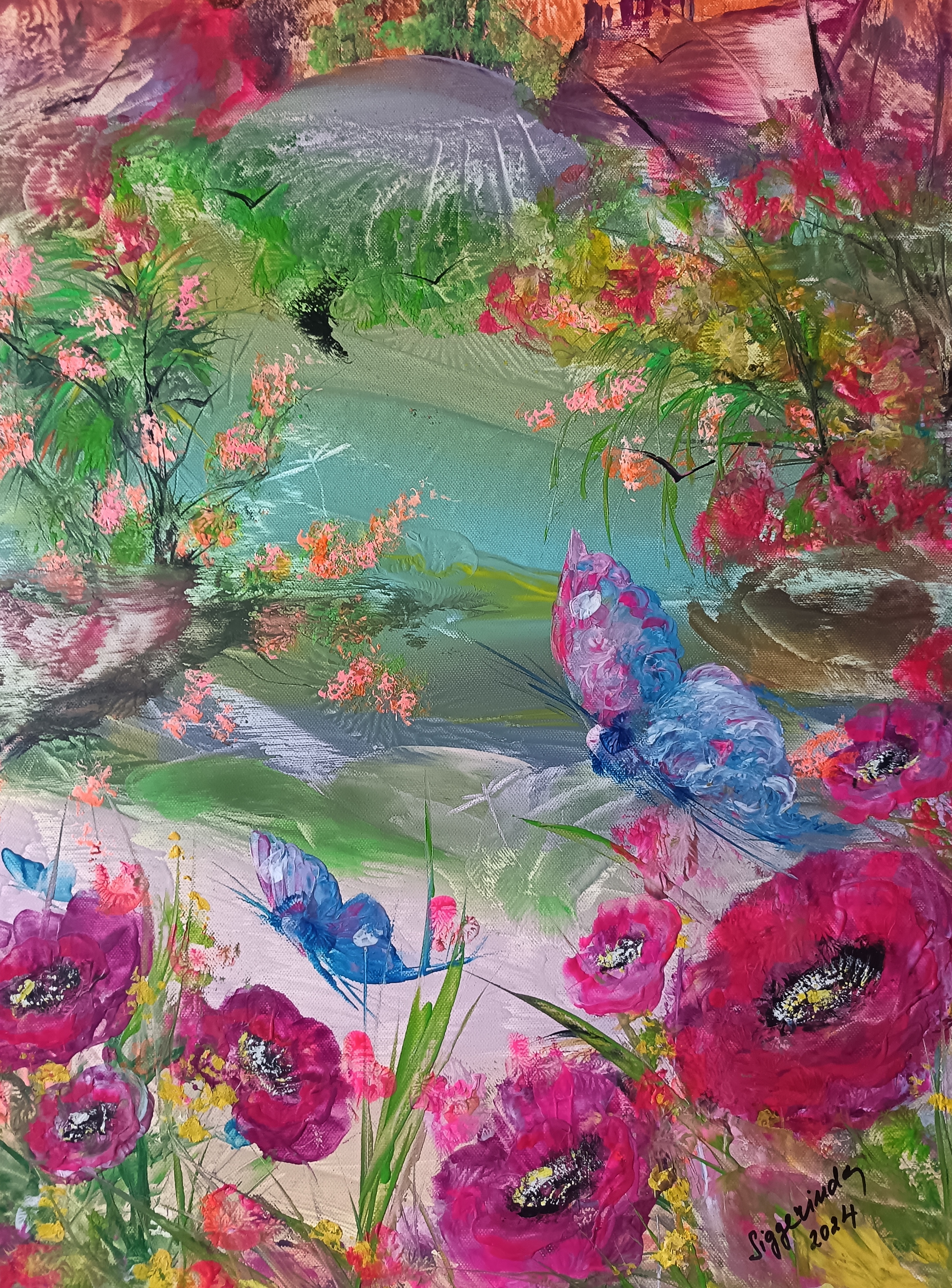 Motýlí čas, Dana Vyjídáková — Encaustic, Expressionism, Canvas — 50 × 70 cm