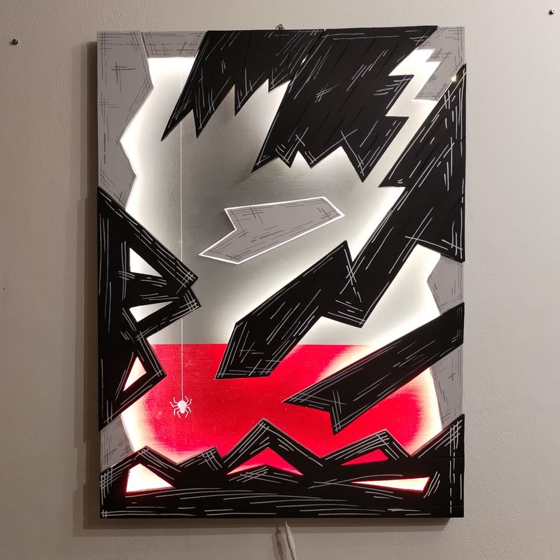 HELL - neboli pavouk v pekle (HELL—or a spider in hell), David Kopecký — Wood, 60 × 80 cm
