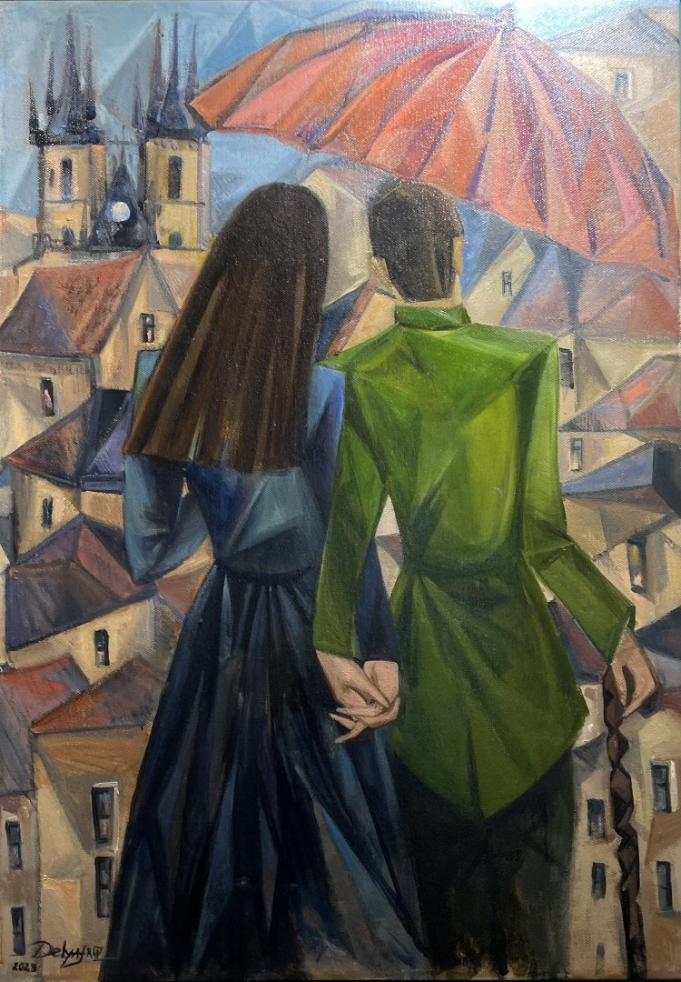 Love is in the air, delyafruz — Olajfestmény, Kubizmus, Vászon — 73 × 103 cm