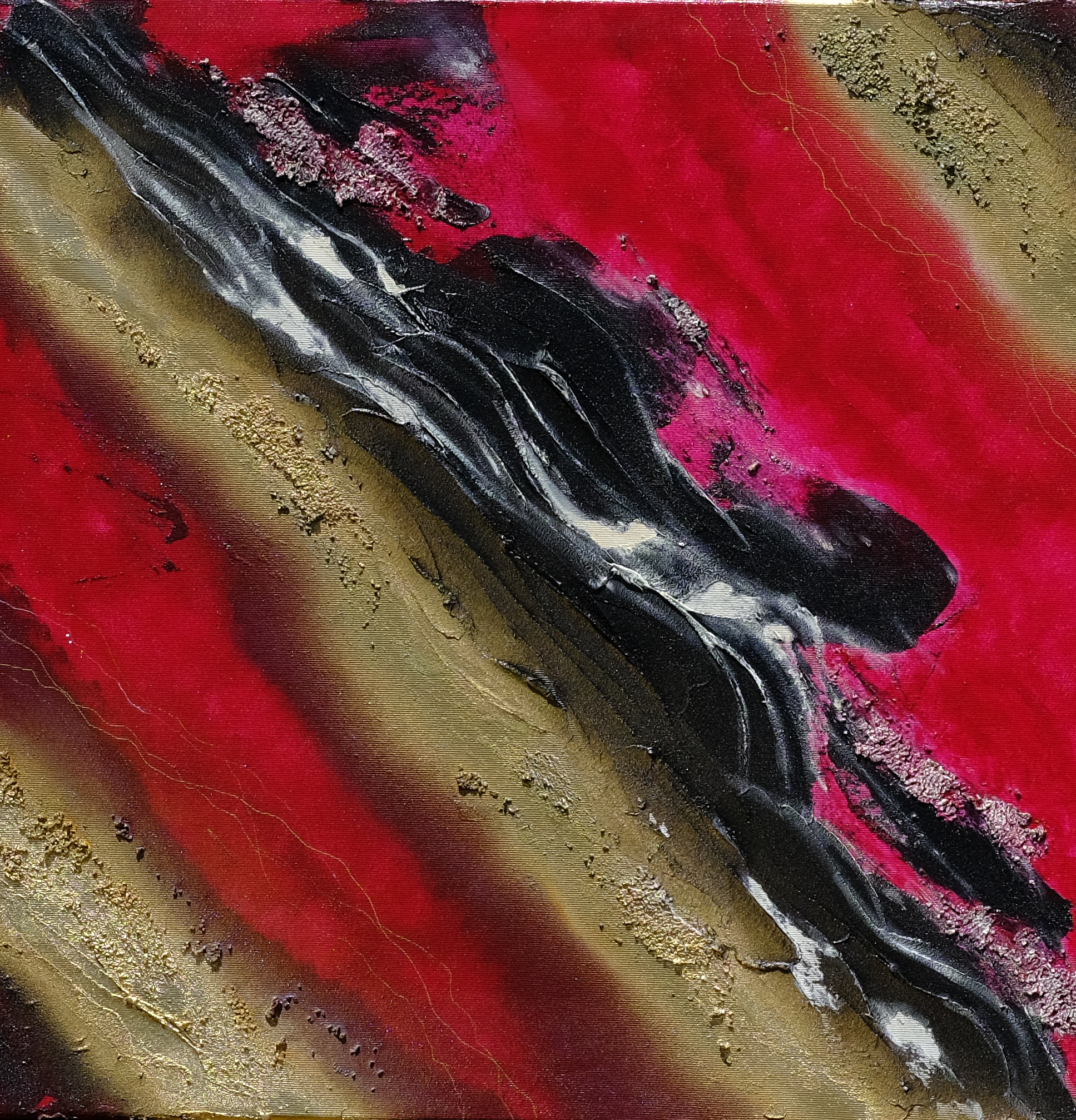 Ruber fluctus, Dita Doubravová — Mixed Media, Expressionism, Canvas — 60 × 60 cm