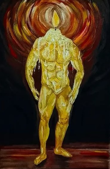 Běží ti čas, Dominik Hladký — Oil Painting, Surrealism, Canvas — 10 × 20 cm