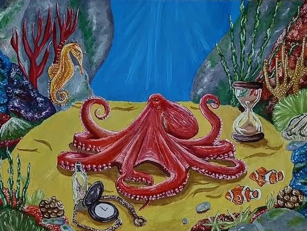 Osm končetin, Dominik Hladký — Acrylic, Surrealism, Canvas — 40 × 30 cm