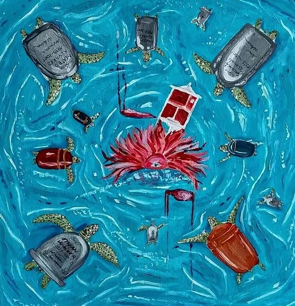 Point Nemo, Dominik Hladký — Acrylic, Surrealism, Canvas — 40 × 40 cm