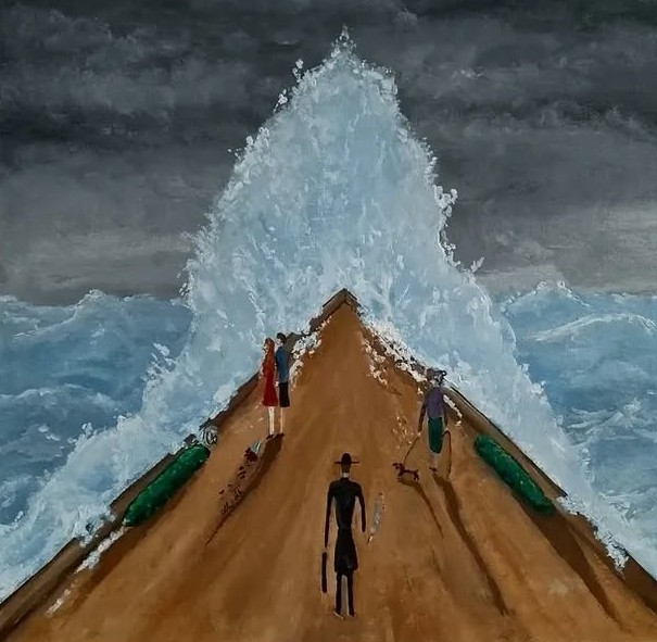 Tsunami, Dominik Hladký — Oil Painting, Naive Art, Canvas — 40 × 40 cm