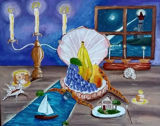 Virginia Woolf - K Majáku, Dominik Hladký — Acrylic, Surrealism, Canvas — 50 × 40 cm