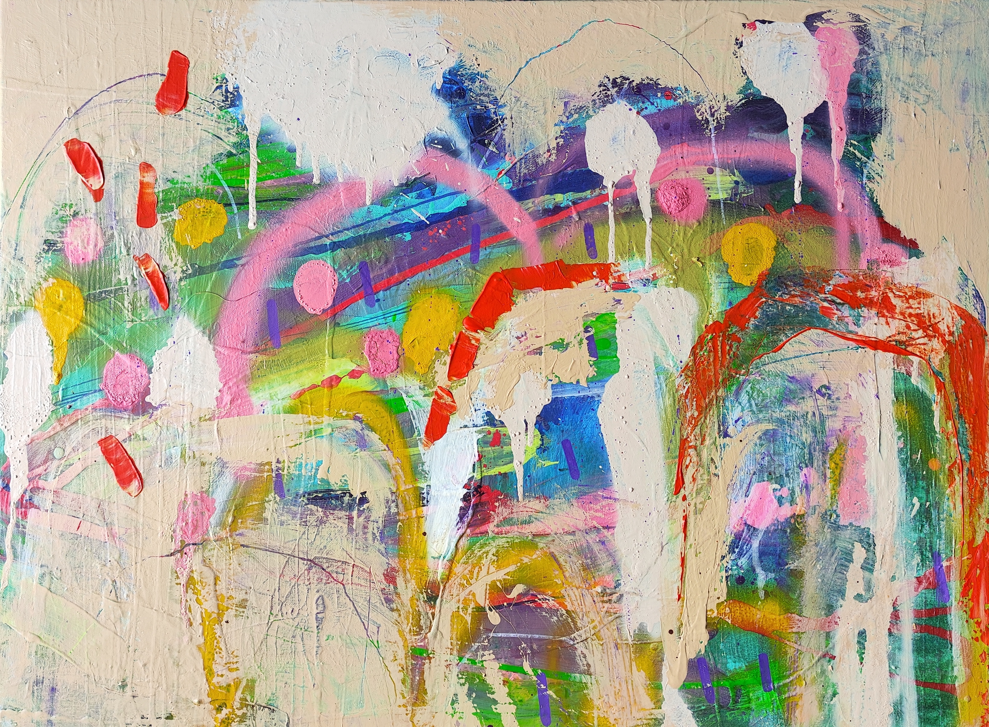 Sugar, rainbow and unicorns, Dominika Brynzej — Mixed Media, Expressionism, Canvas — 78 × 58 cm