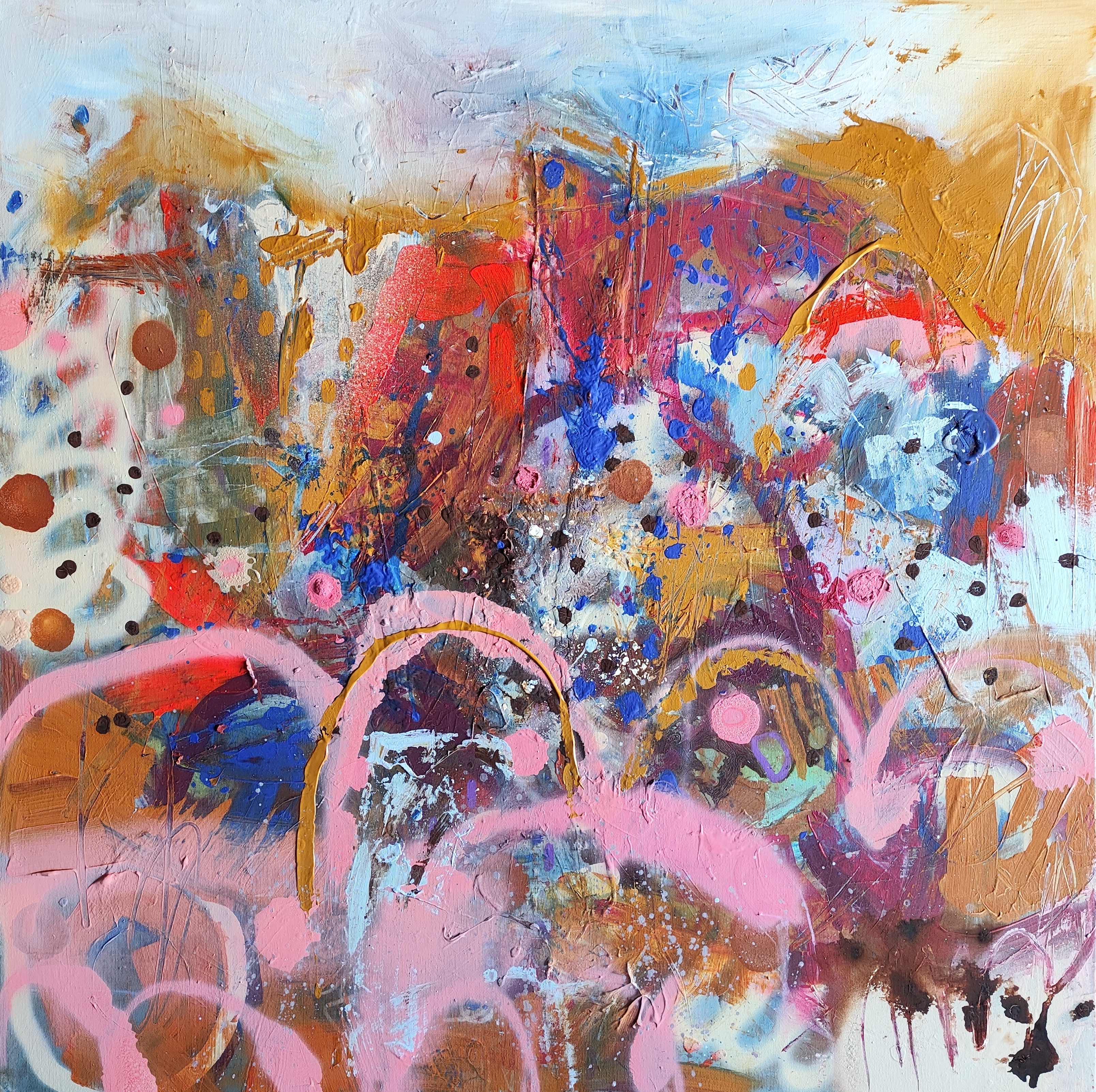 Sweet hills, Dominika Brynzej — Mixed Media, Expressionism, Canvas — 90 × 90 cm