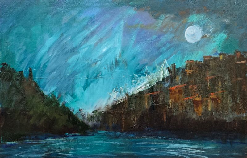 MEZI NEBEM A ŘEKOU, Džemal Gugunava — Plátno, 60 × 40 cm