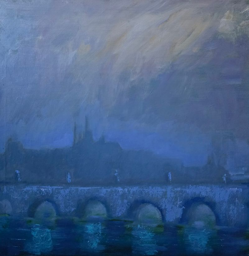 MODRÉ TICHO (KÉK CSEND), Džemal Gugunava — Vászon, 50 × 49.8 cm