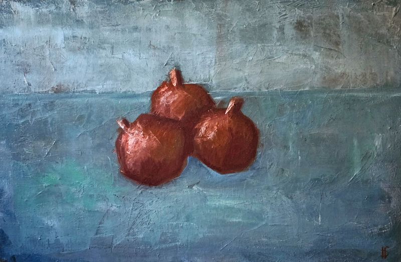 TŘI GRANÁTOVÁ JABLKA, Džemal Gugunava — Plátno, 60 × 40 cm