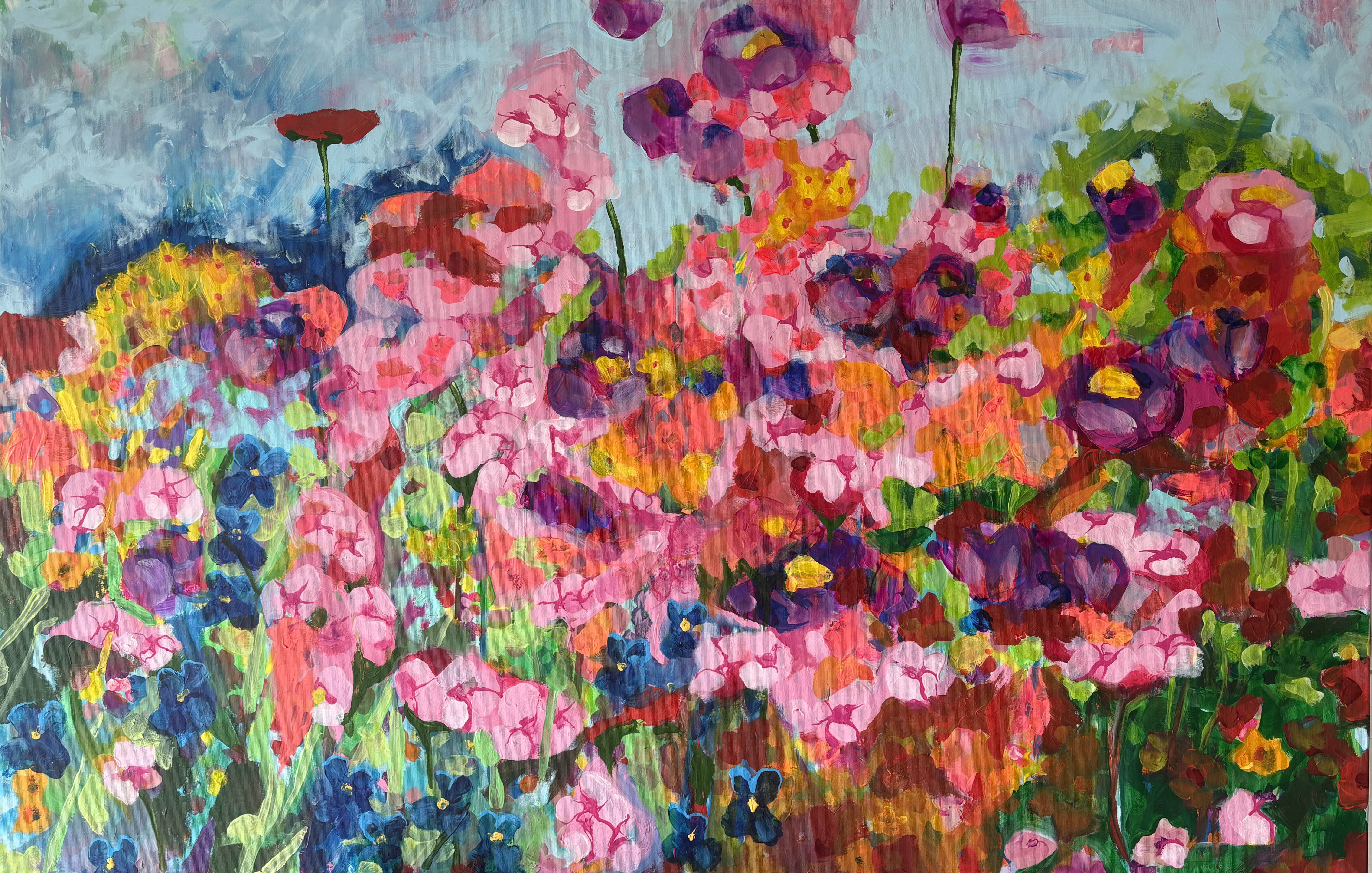Květinová louka 3, Eliška Jandová — Akryl, Abstrakce, Plátno — 140 × 90 cm