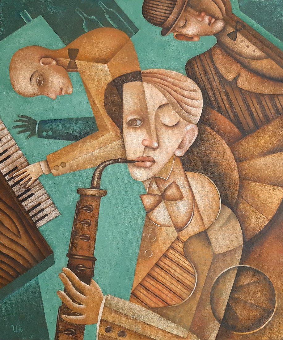 Lullaby of Birdland, Eugene Ivanov — Oil Painting, Cubism, Canvas — 50 × 60 cm