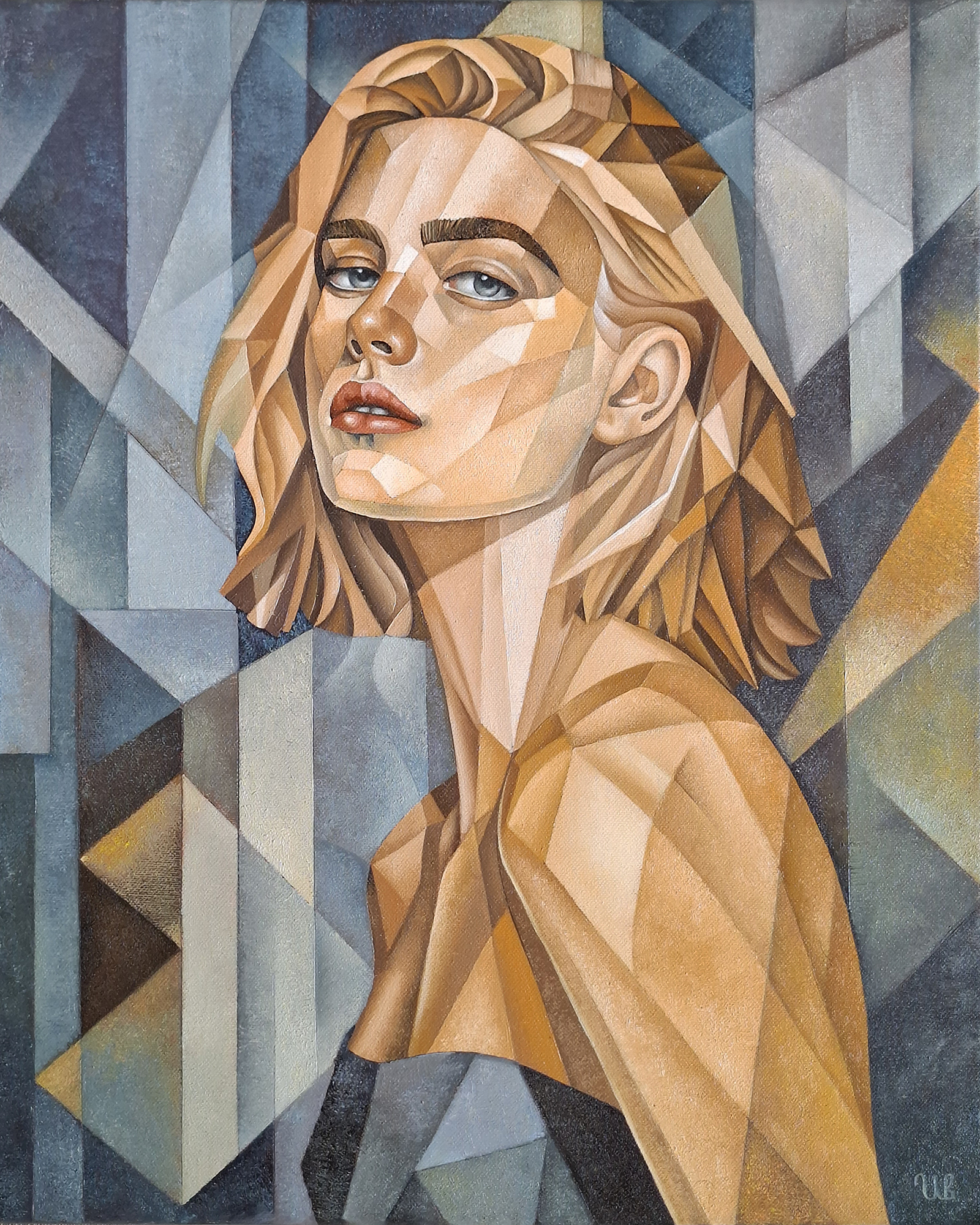 Portrét v modrém, Eugene Ivanov — Oil Painting, Cubism, Canvas — 40 × 50 cm