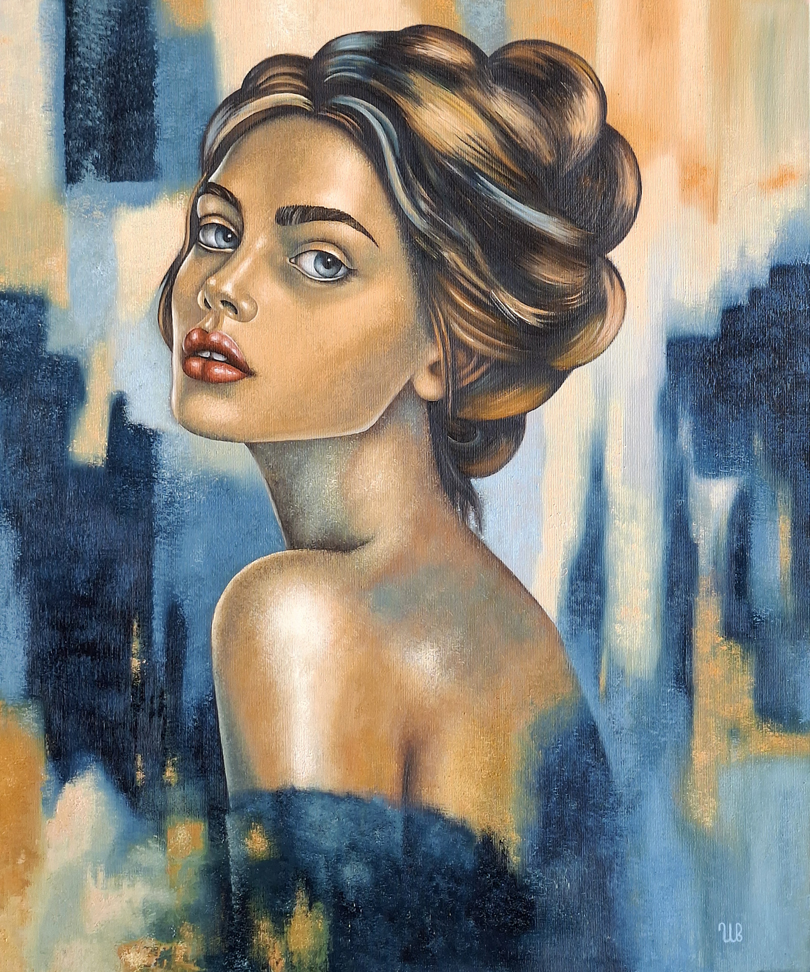 Žena v modrém, Eugene Ivanov — Oil Painting, Figurative, Canvas — 50 × 60 cm