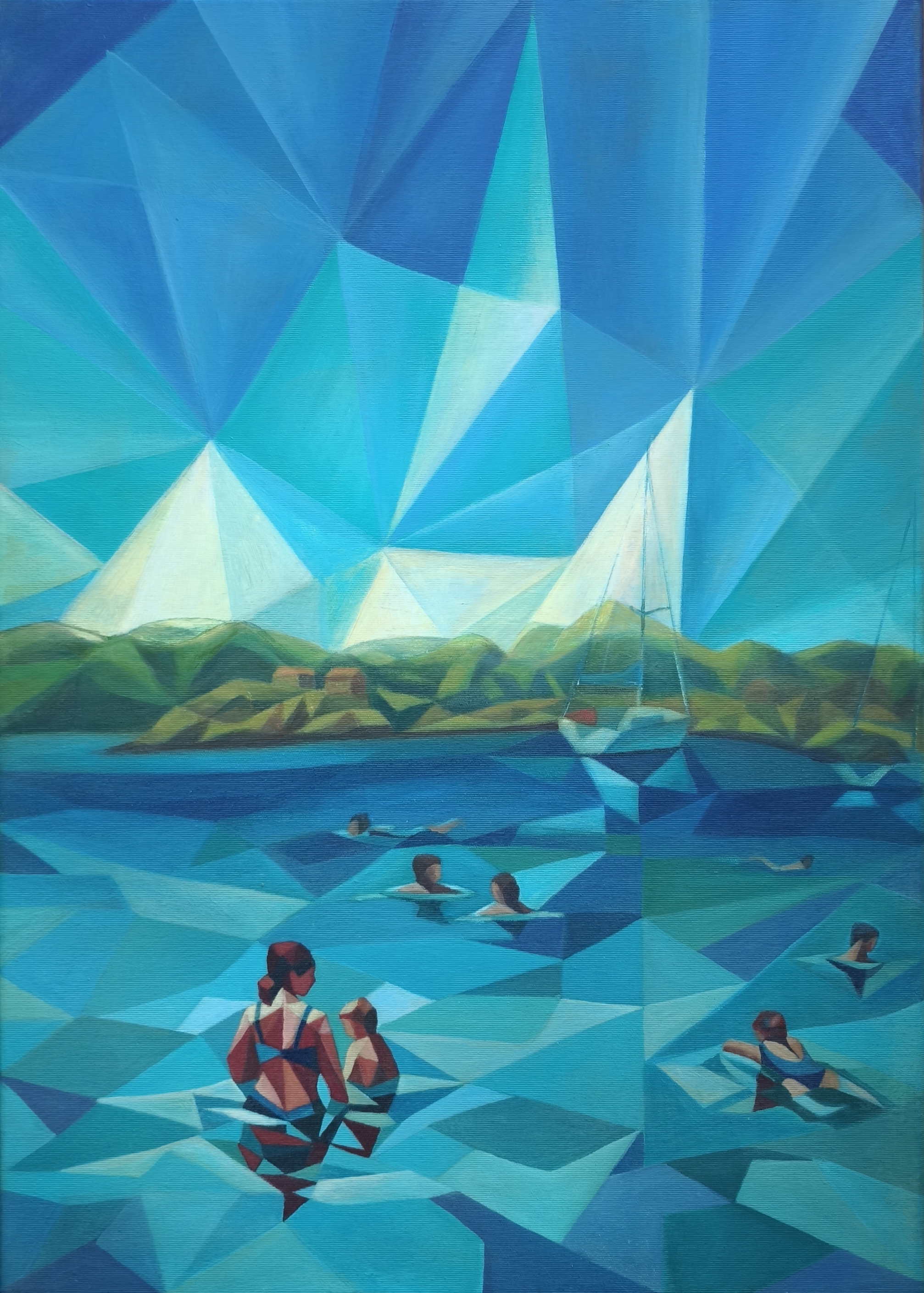 Klidné letní moře, Gotlen — Akril, Kubizmus, Vászon — 50 × 70 cm