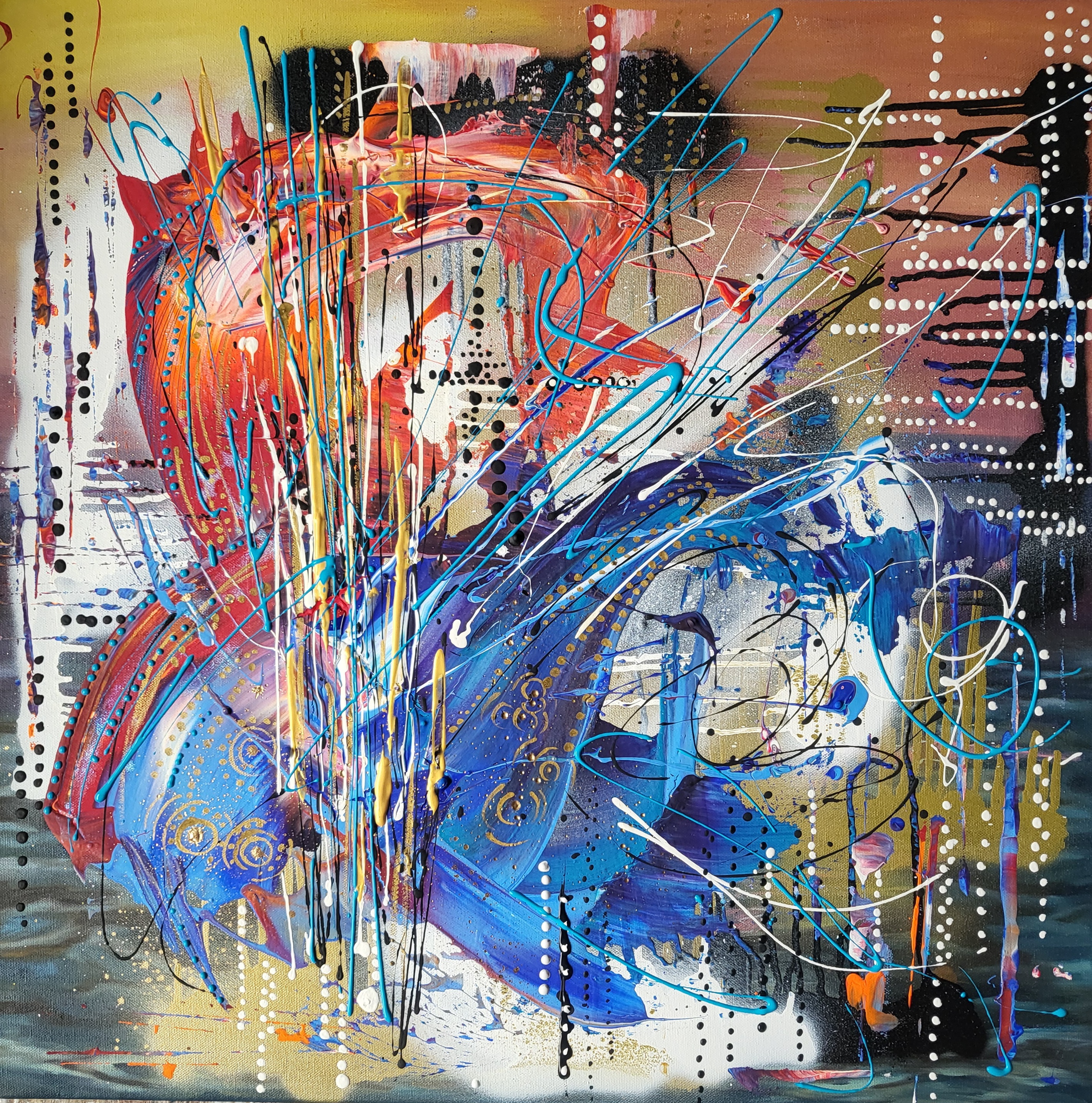 Tanec živlů, Ivana Brázdová — Mixed Media, Abstract, Canvas — 70 × 70 cm