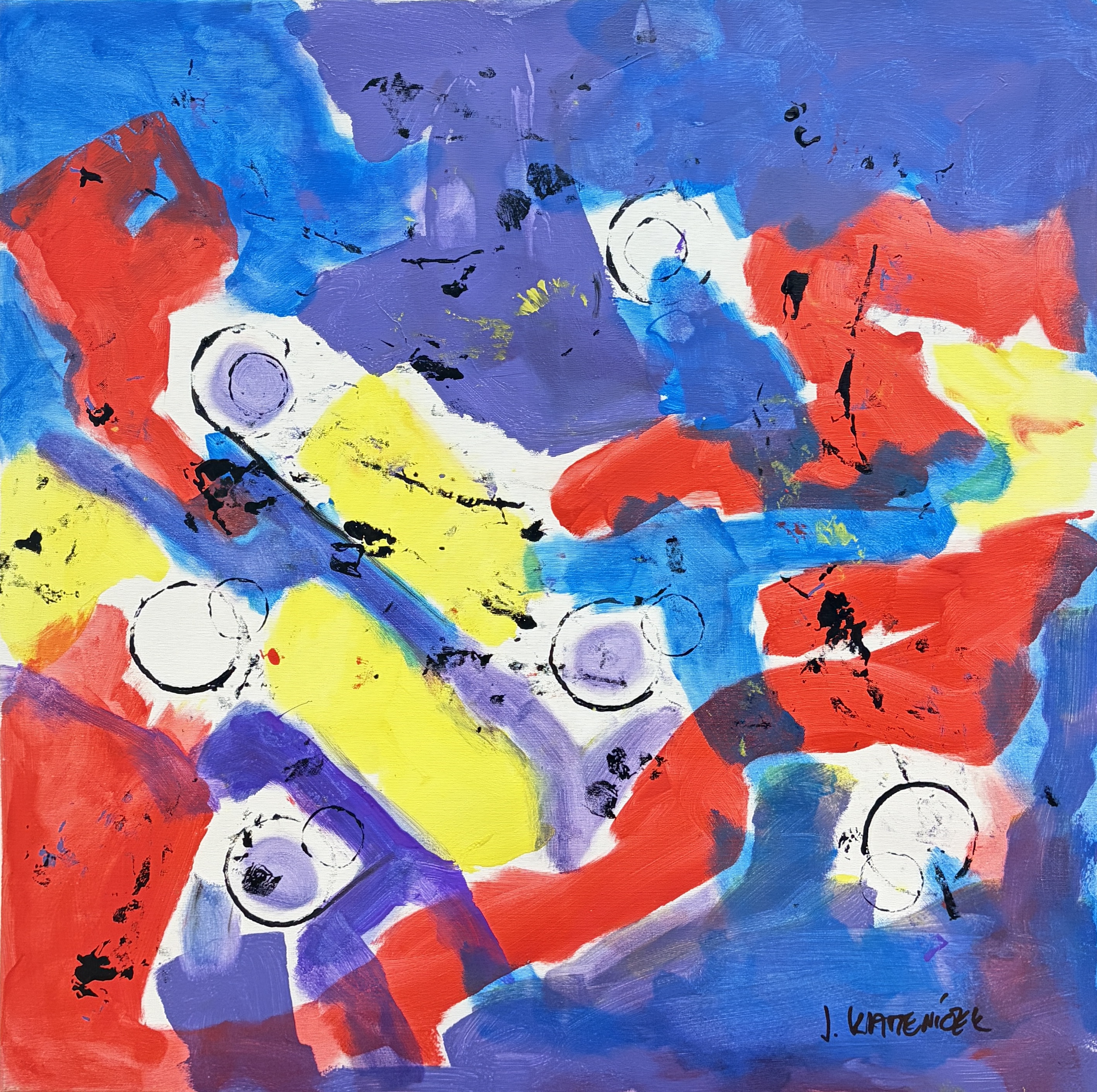 Černé kružnice 291, Jan Kameníček — Acrylic, Expressionism, Canvas — 80 × 80 cm