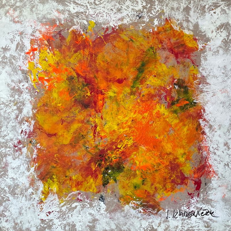 Oranž v bílém, Jan Kameníček — Plátno, 80 × 80 cm