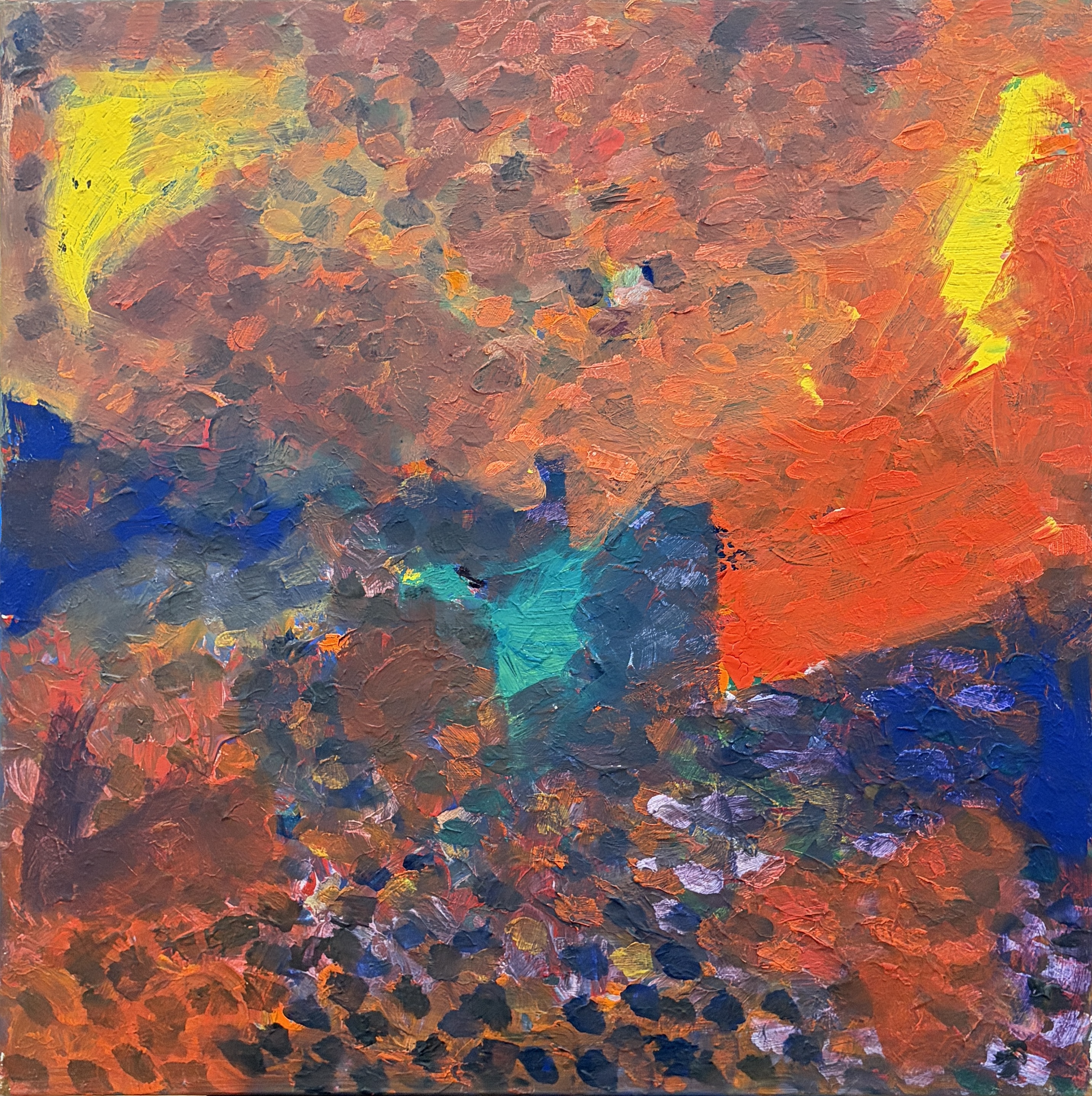 Oranžové tečky 280, Jan Kameníček — Acrylic, Expressionism, Canvas — 90 × 90 cm
