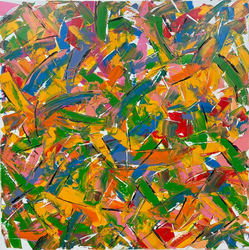 Pestrý vír 224 (Remolino variopinto 224), Jan Kameníček — Lienzo, 80 × 80 cm