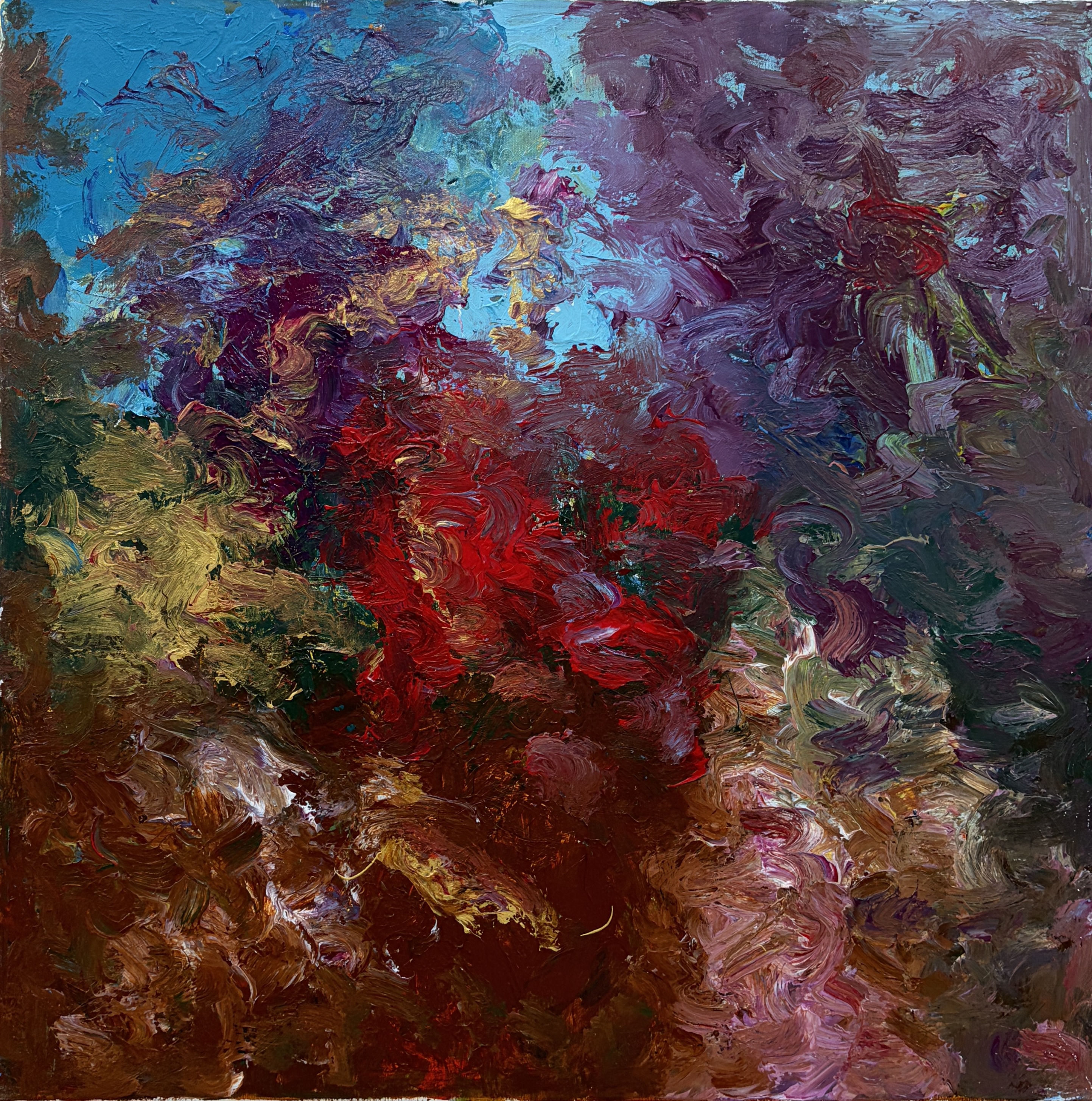 Rudý keř 216, Jan Kameníček — Acrylic, Abstract, Canvas — 80 × 80 cm
