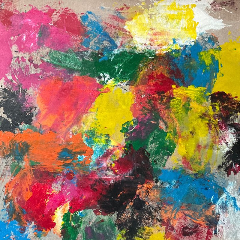 Růžová a černá, Jan Kameníček — Plátno, 80 × 80 cm
