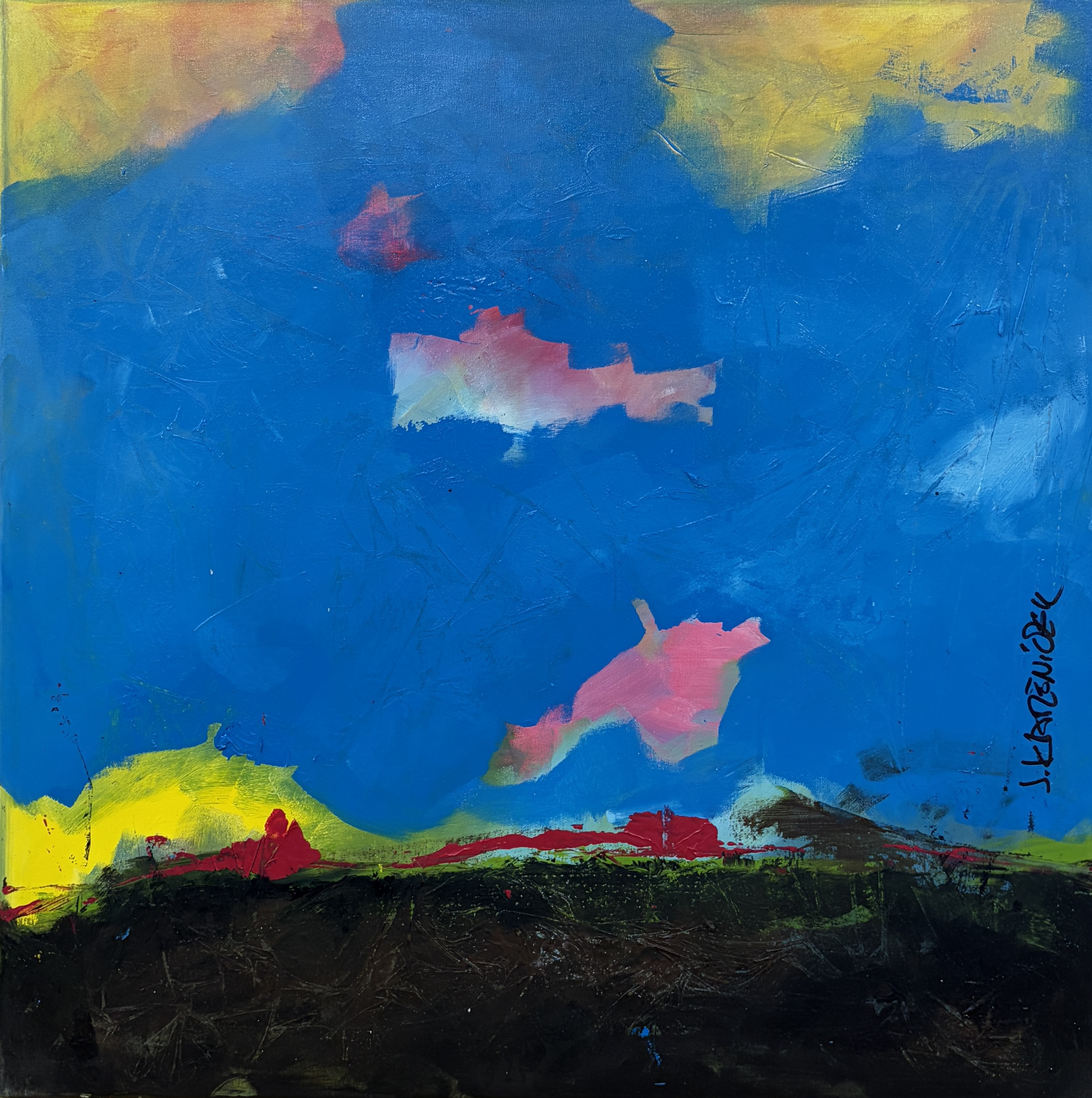 Růžové ostrovy 215, Jan Kameníček — Acrylic, Expressionism, Canvas — 80 × 80 cm