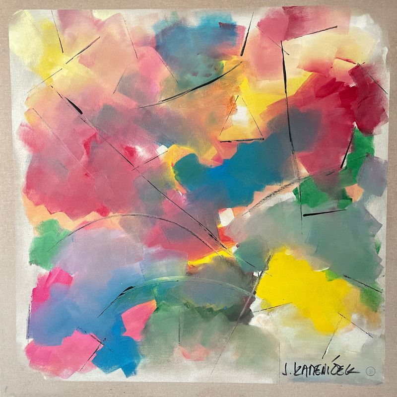 Růžové skvrny 310, Jan Kameníček — Plátno, 80 × 80 cm