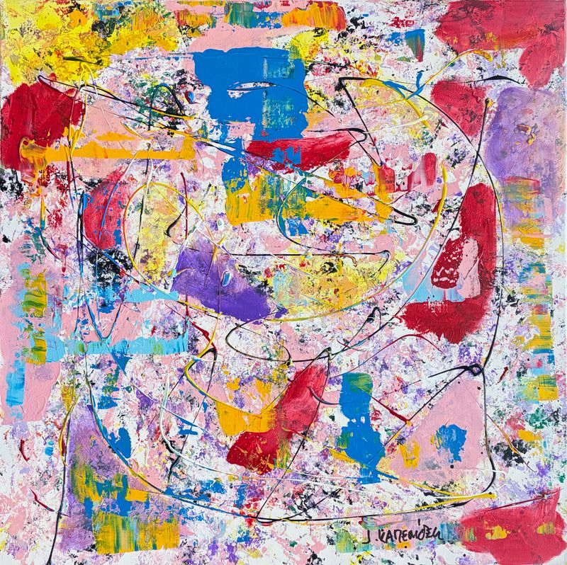 Růžové smyčky 293 (Lazos rosas 293), Jan Kameníček — Lienzo, 80 × 80 cm