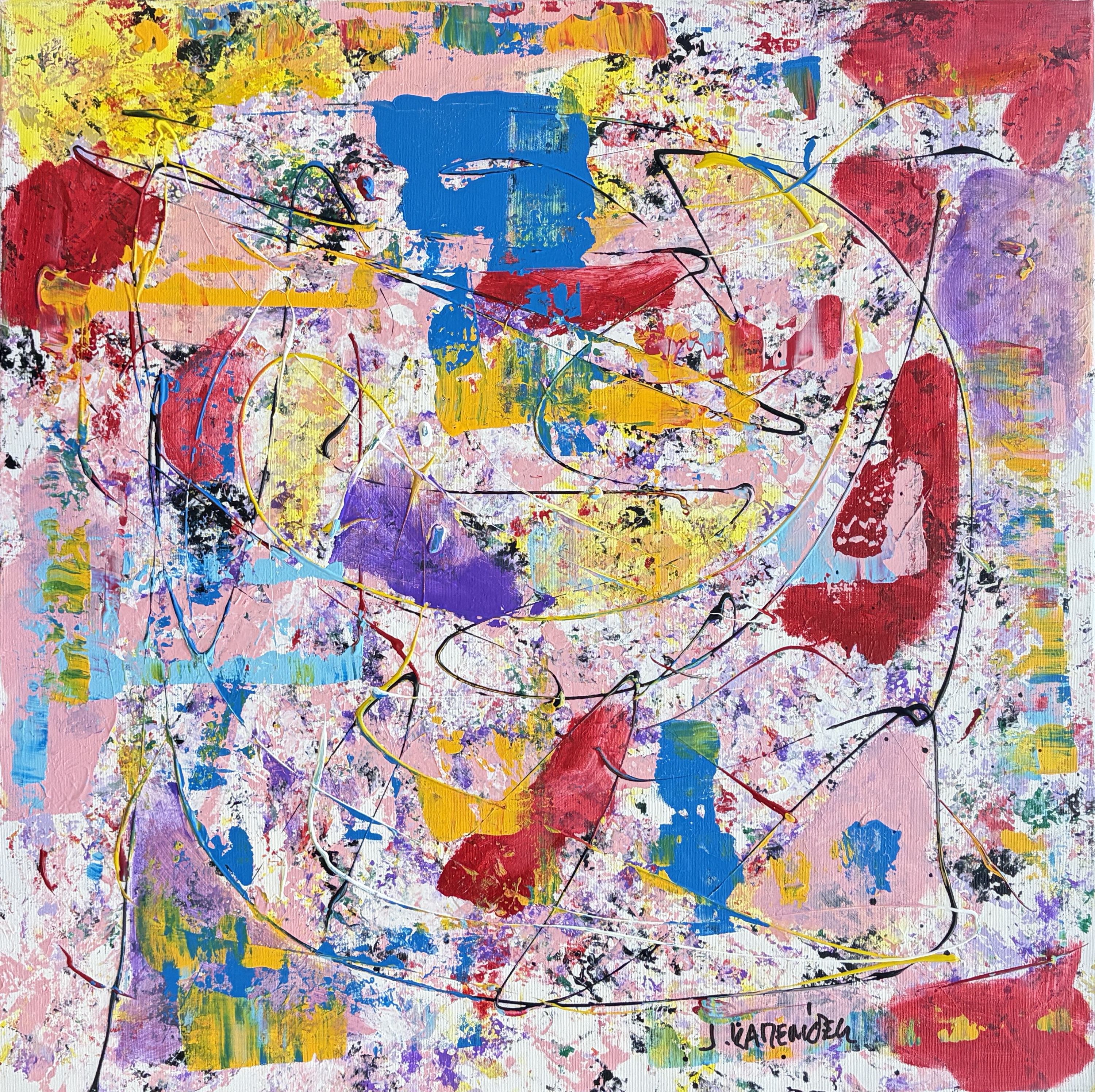 Růžové smyčky 293, Jan Kameníček — Acrylic, Expressionism, Canvas — 80 × 80 cm
