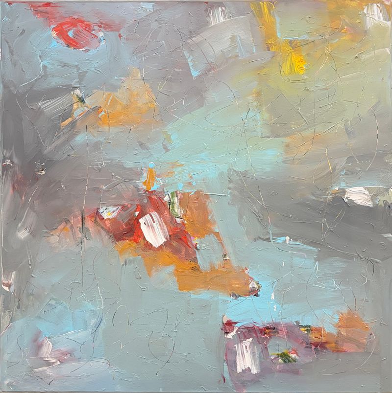 Šedá a oranžová 286 (Gris y naranja 286), Jan Kameníček — Lienzo, 90 × 90 cm