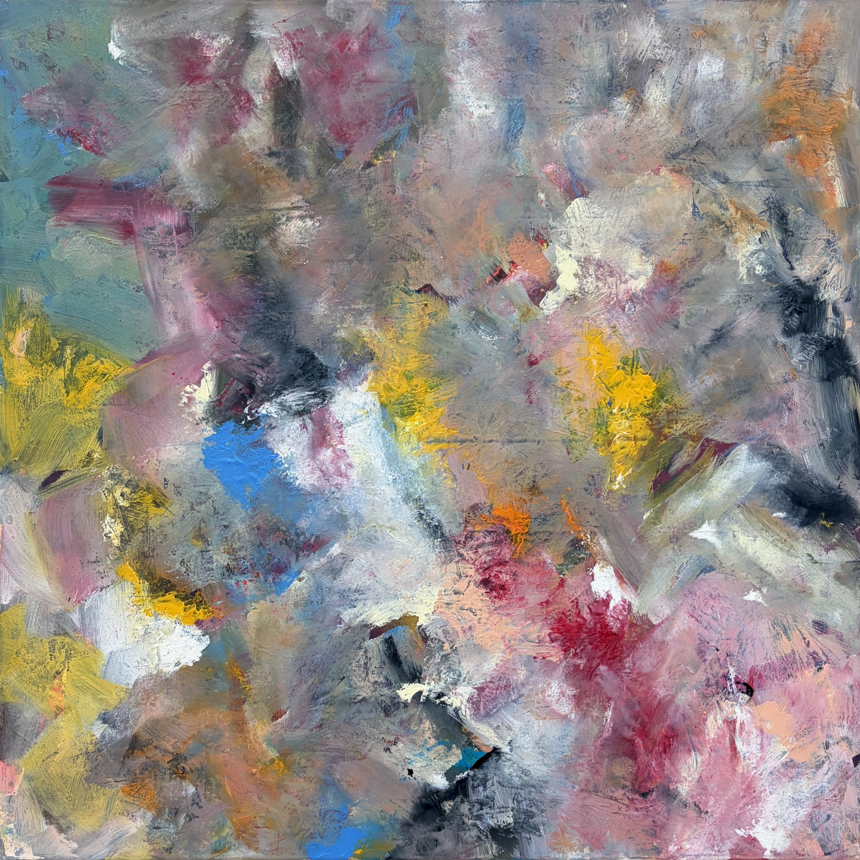 Šedá a růžová 211, Jan Kameníček — Acrylic, Abstract, Canvas — 80 × 80 cm