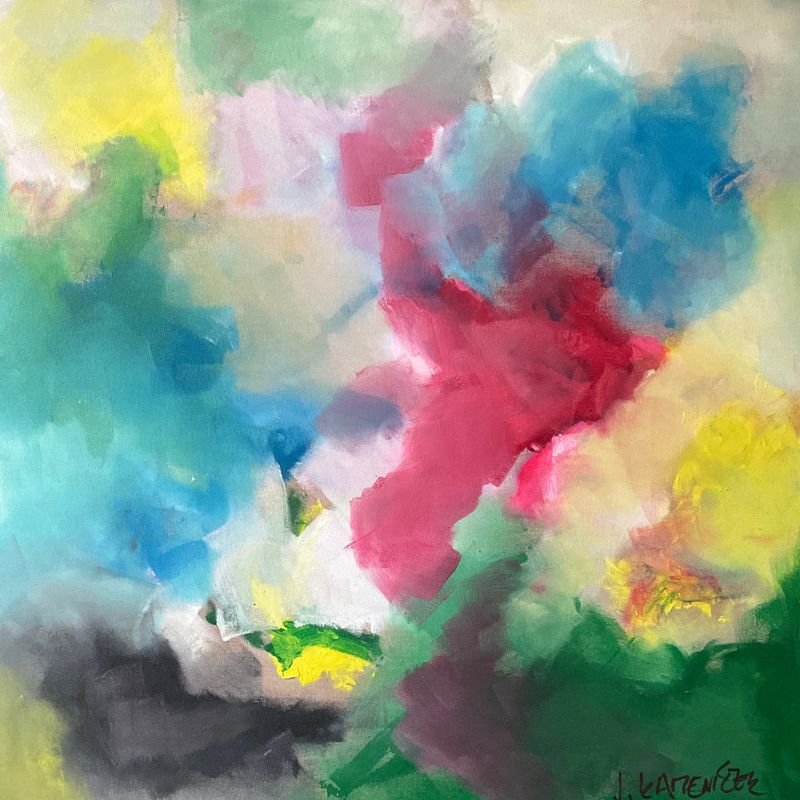 Svislá červená, Jan Kameníček — Plátno, 80 × 80 cm