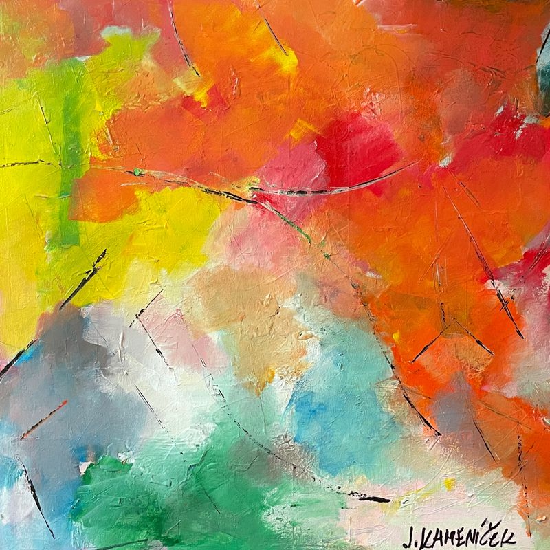 V radosti, Jan Kameníček — Plátno, 80 × 80 cm