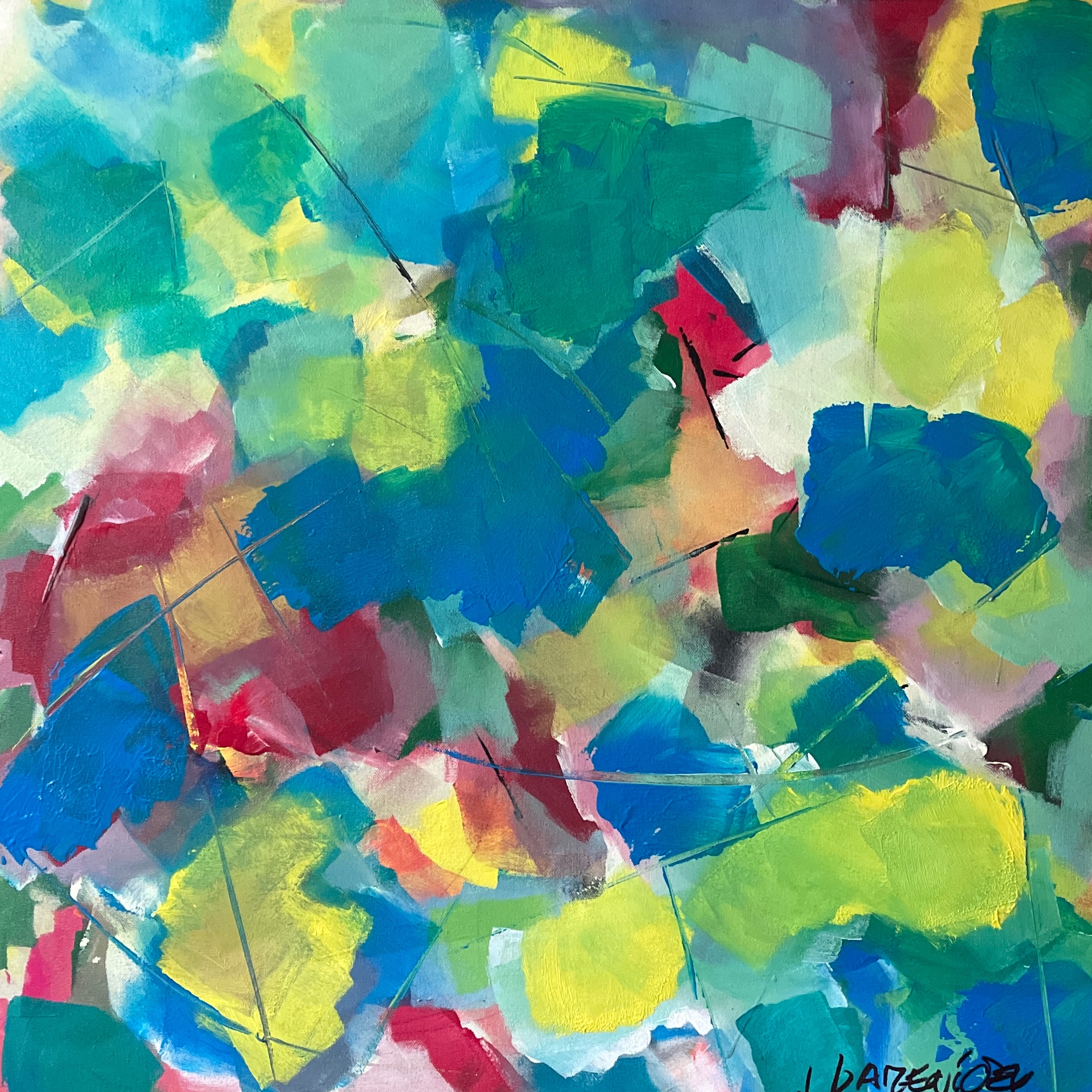 Zelené plošky, Jan Kameníček — Acrylic, Abstract, Canvas — 80 × 80 cm