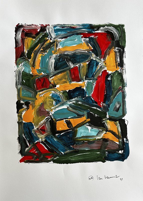 Žluté bloky, Jan Kameníček — Acrylic, Abstract, Paper — 50 × 70 cm