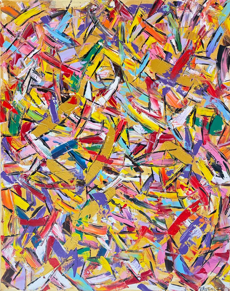 Žluté tahy 287 (Jugadas amarillas 287), Jan Kameníček — Lienzo, 80 × 100 cm