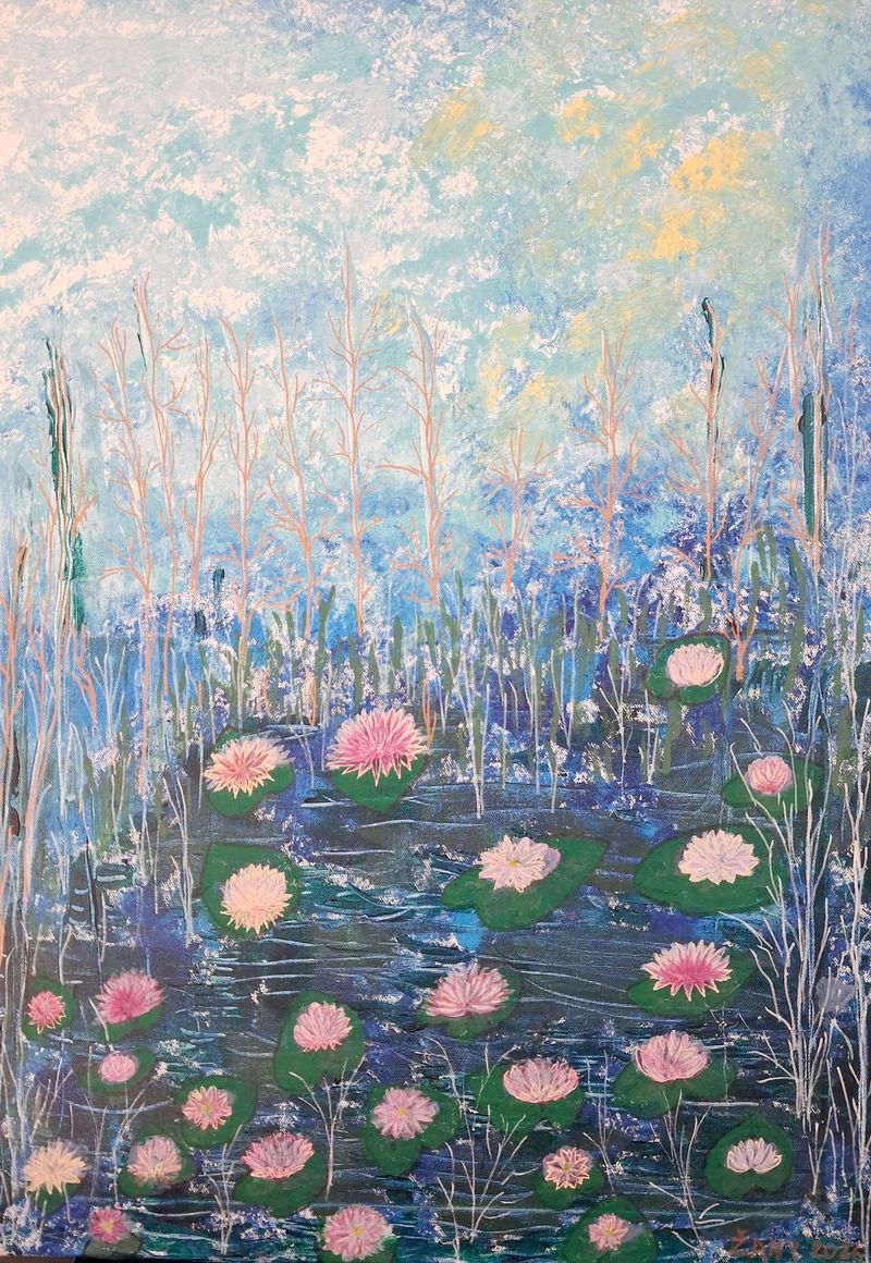 Lekníny, Jana Žany Bierhanzlová — Plátno, 50 × 69.2 cm