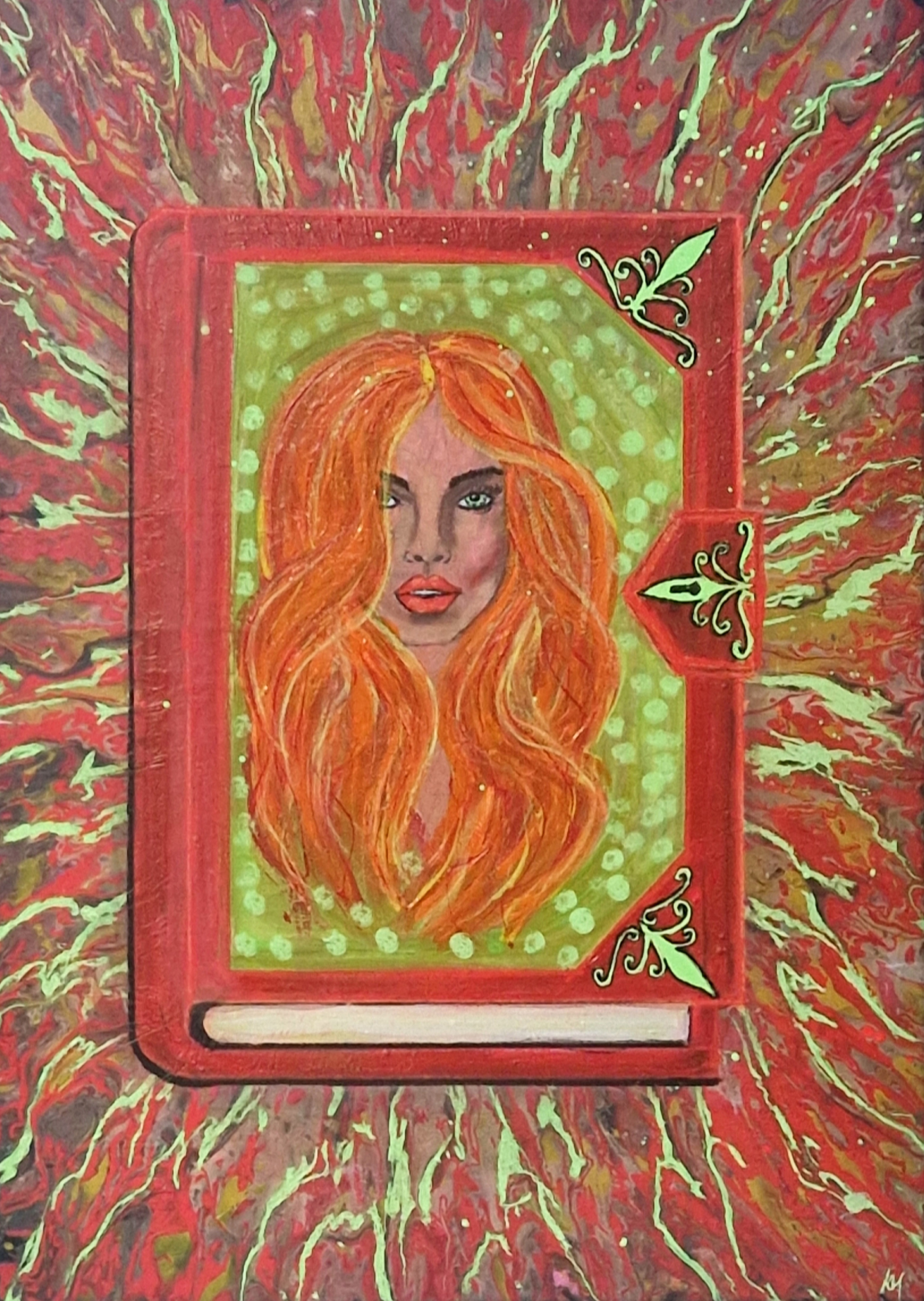 Strážkyně příběhů, Kara Melová — Kombinovaná technika, Jiný styl, Plátno — 50 × 70 cm