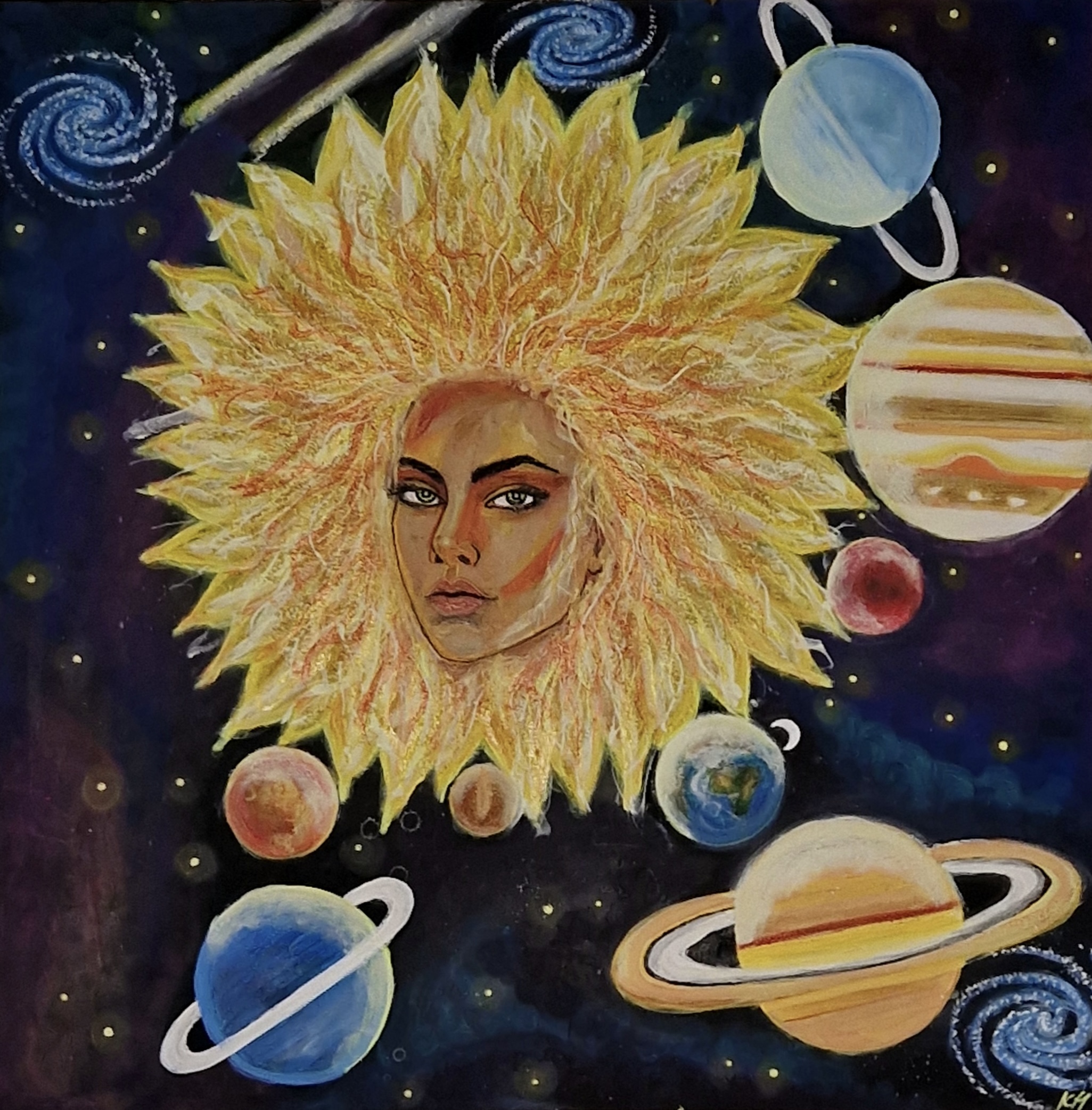 Ženská přitažlivost, Kara Melová — Acrylic, Naive Art, Canvas — 100 × 100 cm