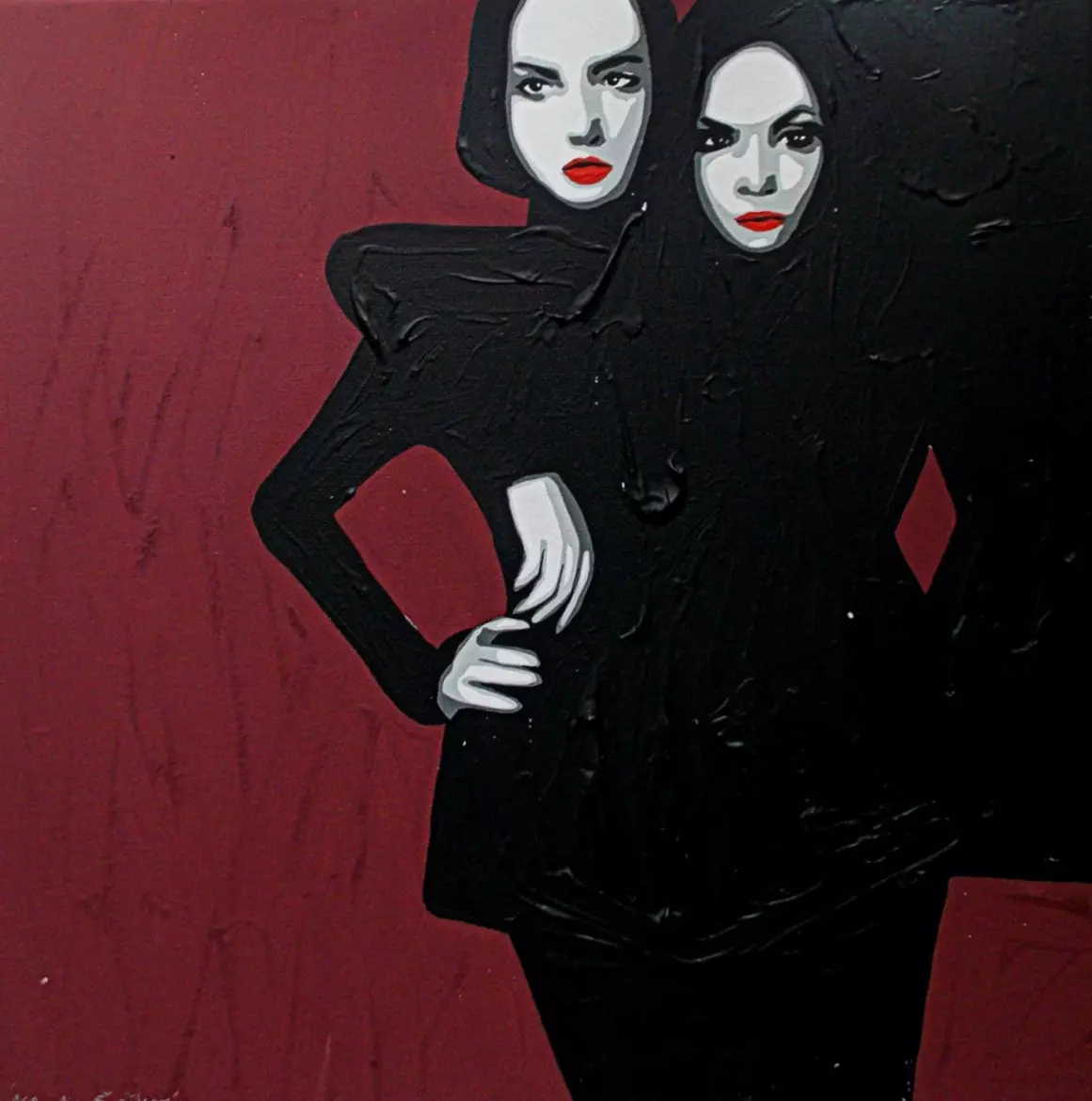 V jednom těle, Klaudie Švrčková — Mixed Media, Pop Art, Canvas — 40 × 40 cm