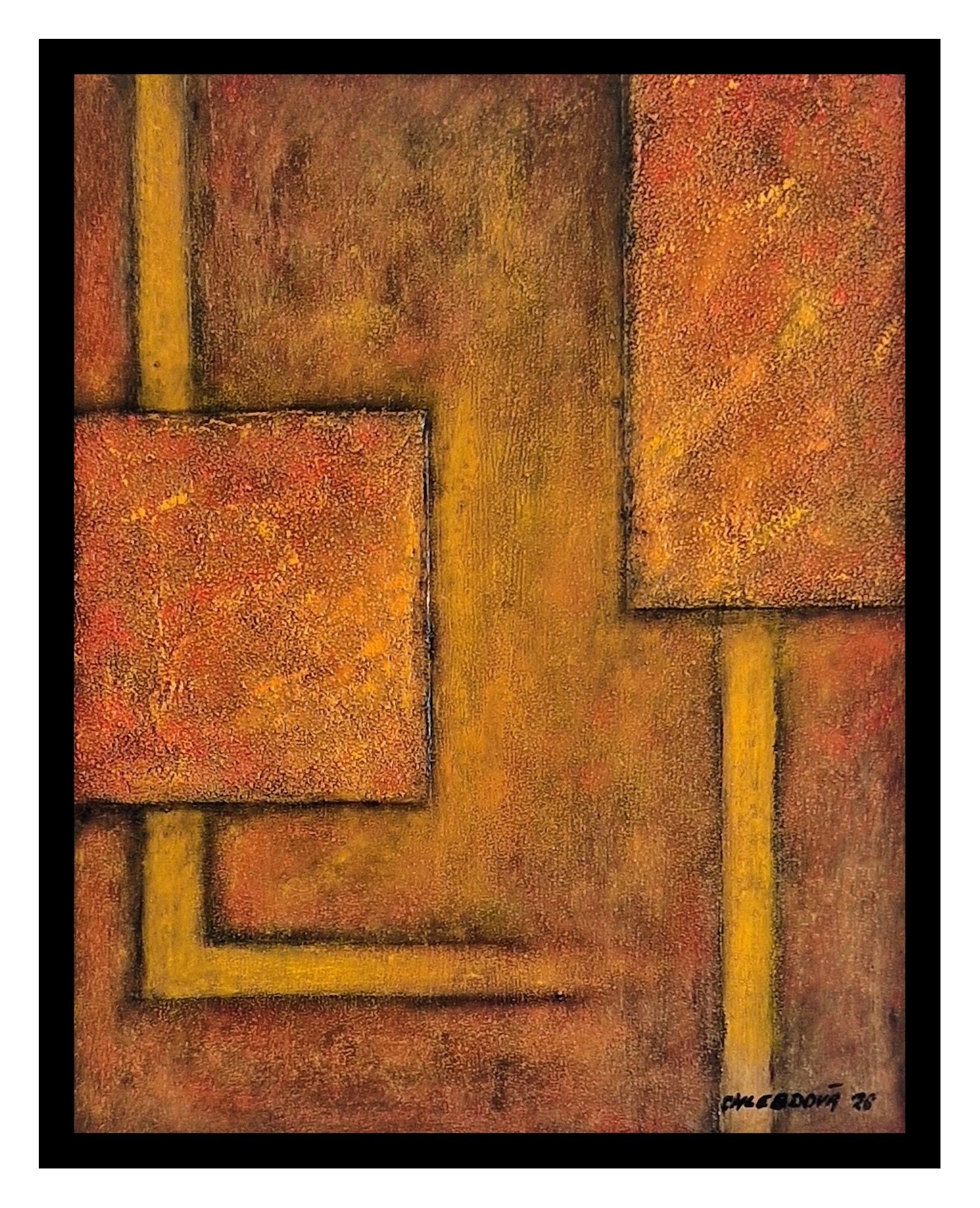 FRAGMENTY  ČASU  II., Ladislava Chlebdová — Kombinovaná technika, Abstrakce, Dřevo — 40 × 50 cm