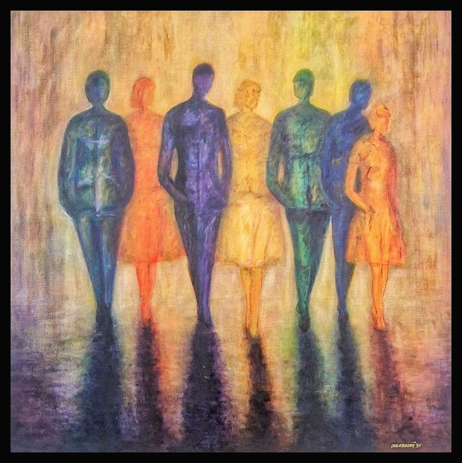 JEDNÍM KROKEM, Ladislava Chlebdová — Oil Painting, Abstract, Canvas — 100 × 100 cm