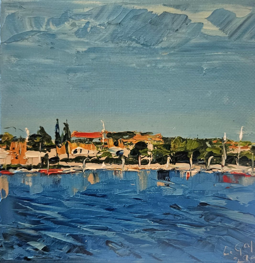 Přímořské město v horkém létě., Leisan Gaziz — Oil Painting, Expressionism, Canvas — 15 × 15 cm