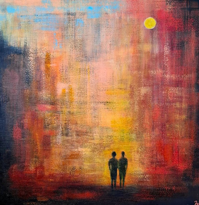Hřejivá blízkost, Lenka Wenzelová — Plátno, 60 × 60 cm