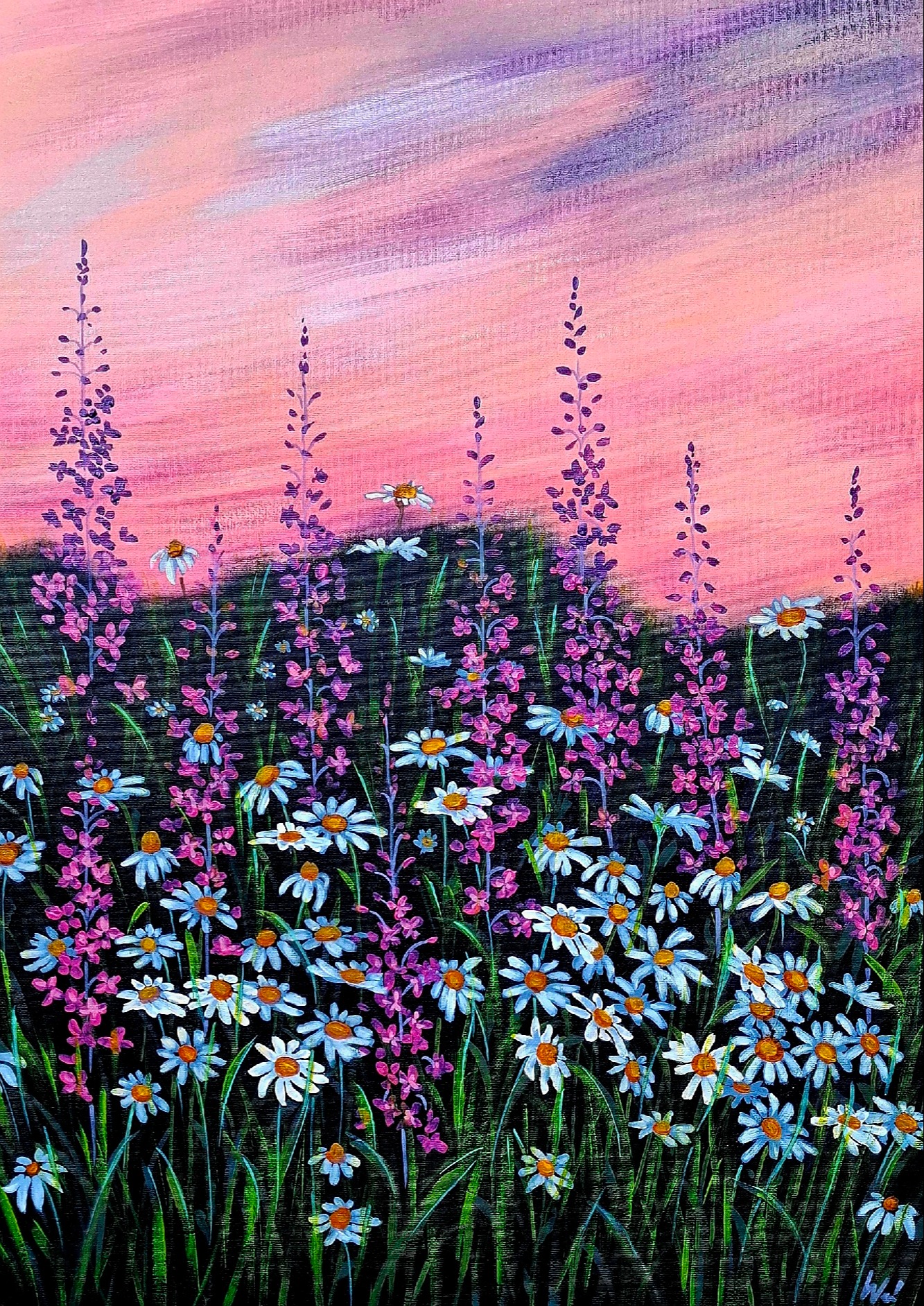 Kopretiny, Lenka Wenzelová — Acrylic, Lyrical, Canvas — 50 × 70 cm