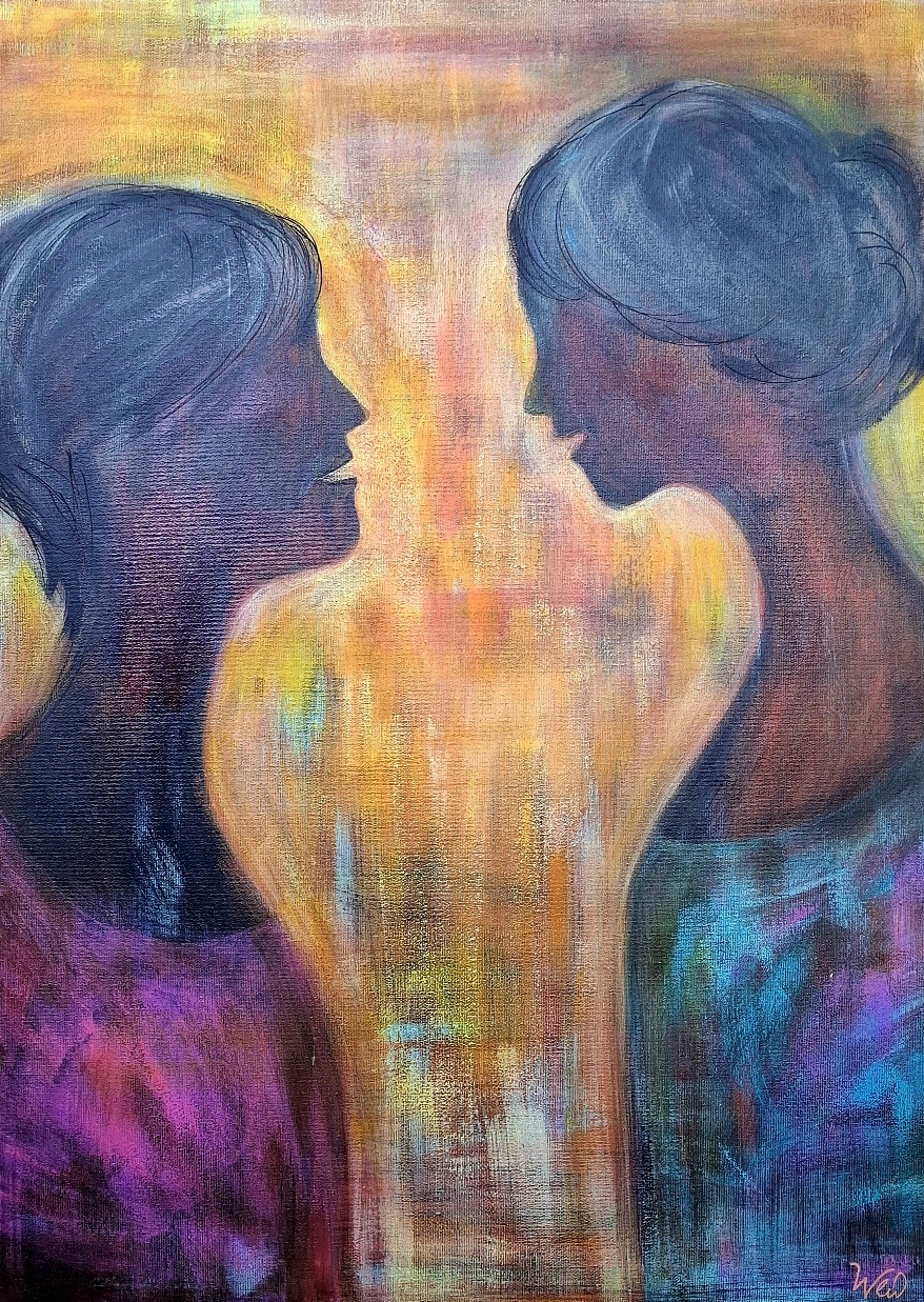 Rozhovor, Lenka Wenzelová — Acrylic, Expressionism, Canvas — 55 × 75 cm