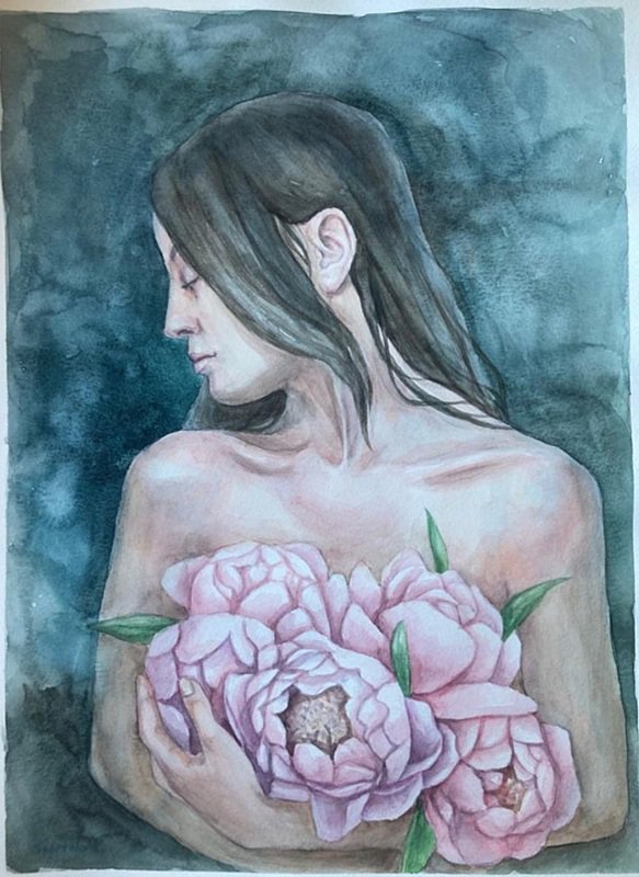 Pivoňky, Liliia Shpitaleva — Akvarell, Figuratív, Papír — 29 × 40 cm