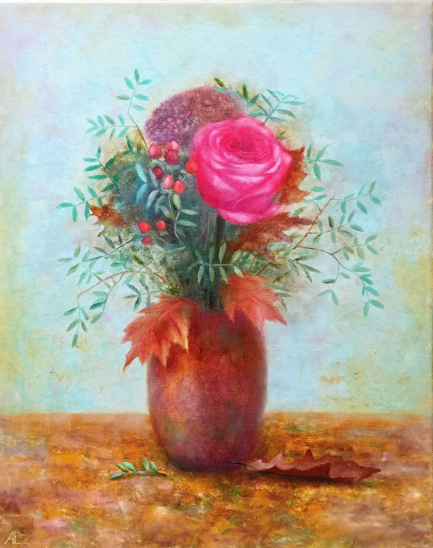 Podzimní kytice, Ljuba Ananina — Olajfestmény, Expresszionizmus, Vászon — 40 × 50 cm