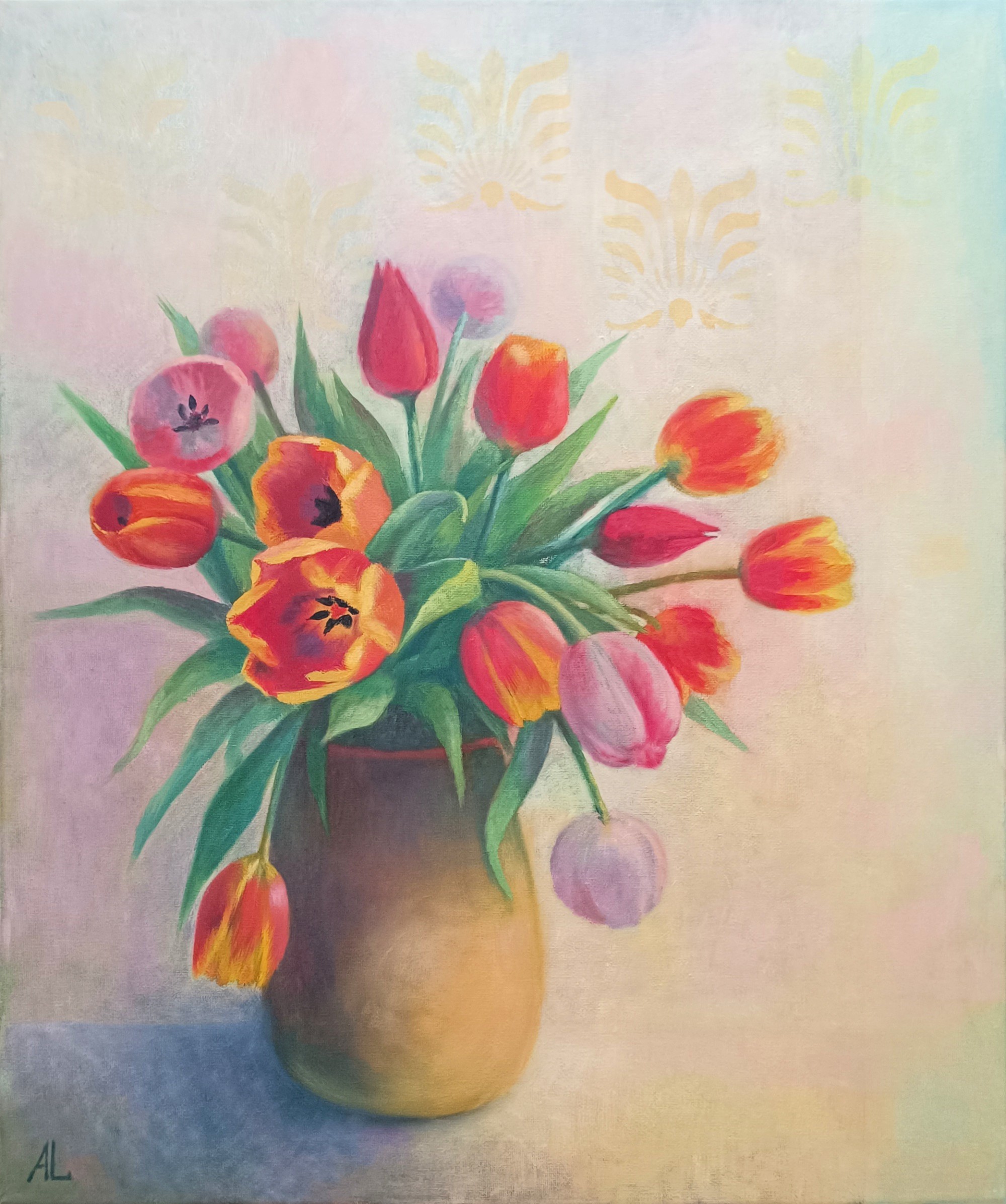 Záře tulipánů, Ljuba Ananina — Oil Painting, Figurative, Canvas — 50 × 59.9 cm